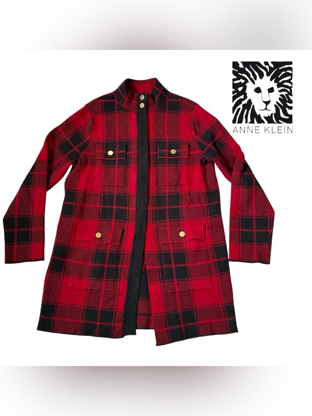 ANNE KLEIN BUFFALO PLAID SWEATER JACKET COAT